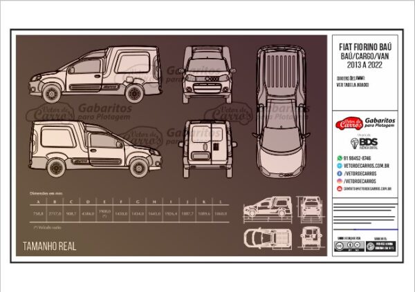 Gabarito Fiat Fiorino Bau Cargo 2013 a 2022