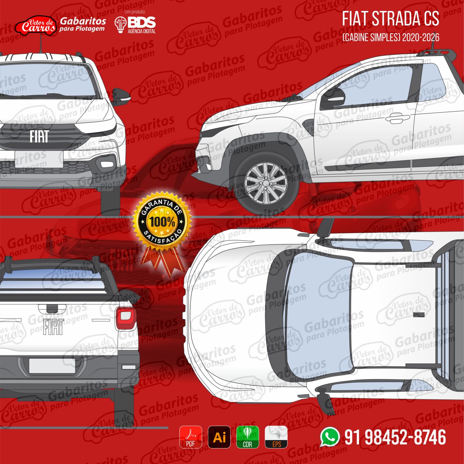 Gabarito em Vetor Fiat Strada CS (Cabine Simples) 2020 a 2026 – Versão ...